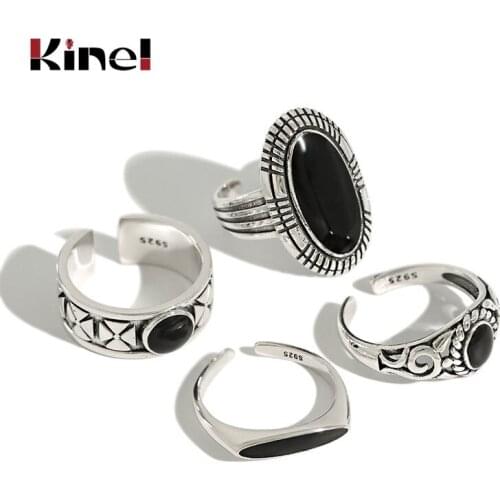 Kinel Genuine 925 Sterling Silver Vintage Enamel Open Finger Rings for Women 2020 New Korea Style 925 Silver Ring Jewelry