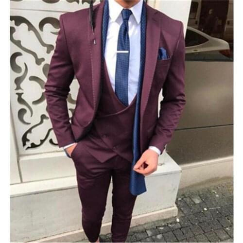 Purple Men Suits Slim Fits Social Blazer Costume Custom Made Casual Business Wedding Groom Best Man Prom Suits Jacket+Pants+Vest