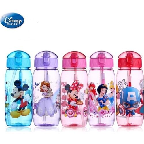 Disney Cup Cartoon Mickey Minnie Mouse Water Cups With straw Boys Girls Student Outdoor Drinking Water Bottle Kids Gift 450ML