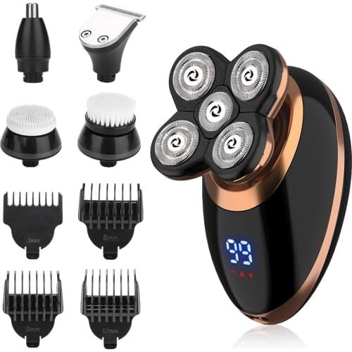 Men Bald Head Electric Shaver 5 in 1 Electric Shaver Kit Cordless Hair Clippers Nose Hair Trimmer Waterproof USB Rechargeable