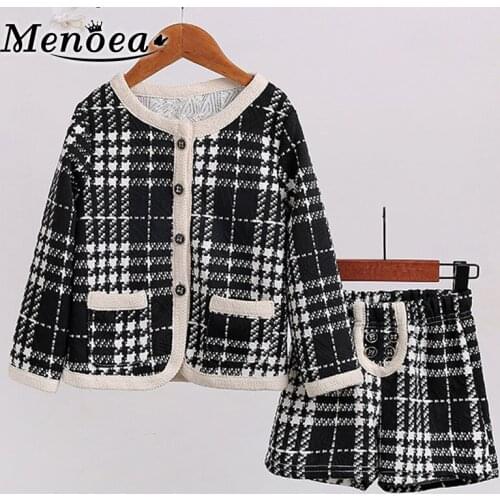 Menoea baby girl clothes plaid Costume Autumn Winter Kids Girls Temperament Clothing Set New Plaid Jacket Shorts Set 2pcs Suit