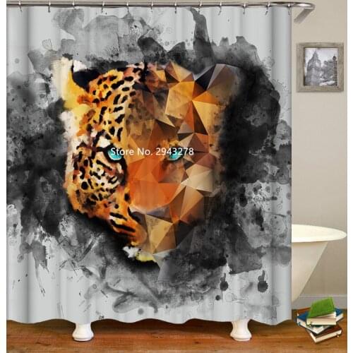 Cute Dog Fierce Tiger Pattern Black and White Shower Curtain Waterproof and Mildew Proof with Hook Home Bathroom Decoration