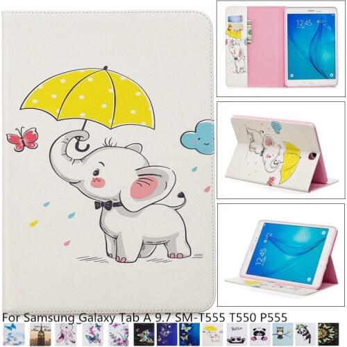 Fashion Panda Pattern Case For Samsung Galaxy Tab A 9.7 SM-T555 T550 P555 Cover Smart Case Funda Tablet PU Stand Shell + pen