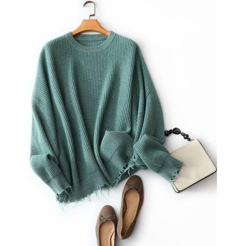 Fashion morandi round neck warm thick winter sweater oversized ladies elegant casual pullover high quality 100% cashmere sweater