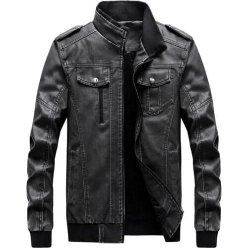 Mens PU Leather Jacket Washed Retro Motorcycle Leather Jacket Men Slim Fit Oversize Outwear Casual Biker Coat