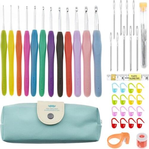 Premium Crochet Hooks Set Soft-Touch Handle Smooth Touch Easy Operate Comfortable Grip Knitting Weaving Yarn Needle Set