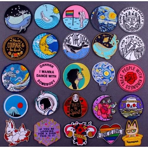 Embroidery Patch Van Gogh Embroidered Patches For Clothing Cartoon/Whale Patch Iron On Patches For Clothes Applique Stickers DIY