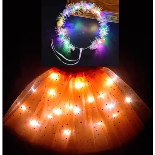 2020 new Childrens skirt luminous skirt with light skirt led skirt novelty skirt with fluorescent skirt tutu dress orange
