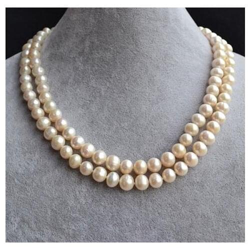 New Favorite Wedding Pearl Necklace 2 Rows AA 8-9MM White Real Freshwater Pearl Fine Jewelry Charming Girl Women Gift