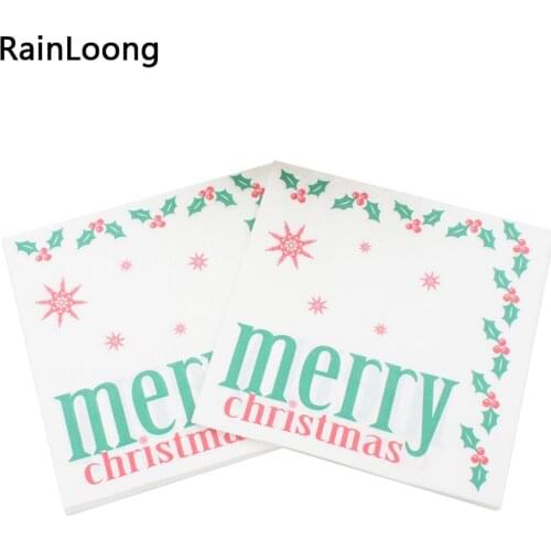 [RainLoong] 33*33cm Green Santa Paper Napkin With Ball Festive & Party Tissue Napkins Decoration Servilleta 1 pack (20pcs/pack)