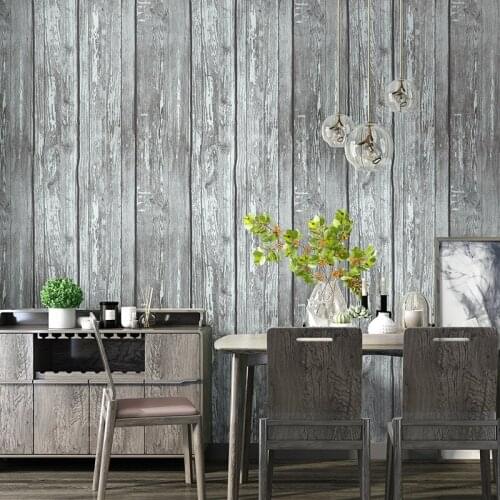 Retro-nostalgic 3D gray antique wood grain wallpaper industrial style restaurant living room clothing store Nordic style