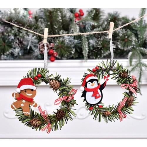 Christmas Decorations Christmas Wreath Pendant Santa Claus Elk Round PVC Ornaments Christmas Tree Pine Cone Pendant