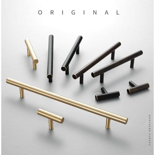 IMPEU Brushed Brass Kitchen Cabinet Hardware Handle, T Bar Handles Furniture Gold Door Drawer Pulls Knobs, Multi Color