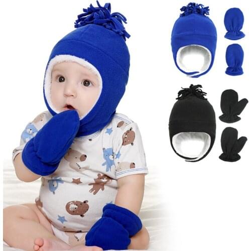 Hat Baby Boy Gloves Set Beanie Newborn Photography Accessories Childrens Cap With Ears Protector 2020 Winter Fleece Warm