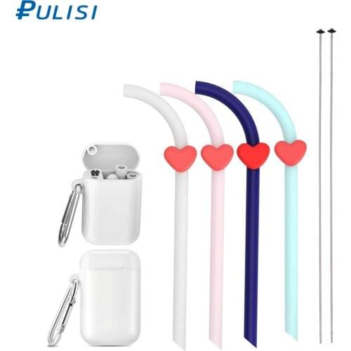 PULISI Silicone Straws 20cm Reusable Silicone Drinking Straws with Carrying Case and Cleaning Brushes BPA Free Collapsible Straw