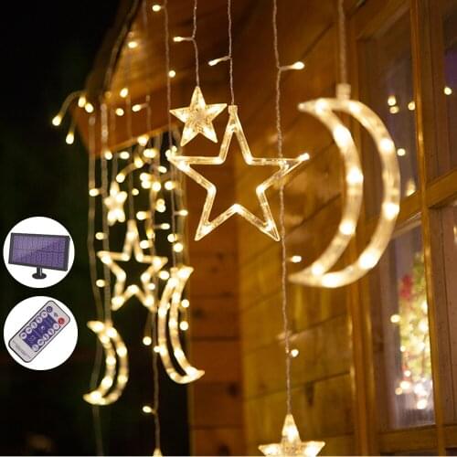 Solar LED Curtain Lights Christmas String Light 3.5M Waterprooof Outdoor Garden Wedding Window Curtain Fairy String Lights