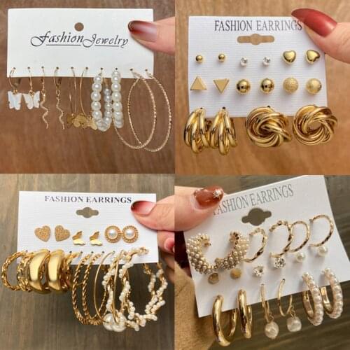 17KM Vintage Exaggerated Big Pearl Dangle Earrings Set For Women Fashion Heart Circle Drop Earrings Set of Earrings Jewelry