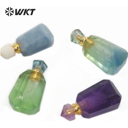 WT-P1483 WKT New !Natural Stone Perfume Bottle Pendant With Gold Electroplated Double Hoop Pendant Brass Accessory Pendant