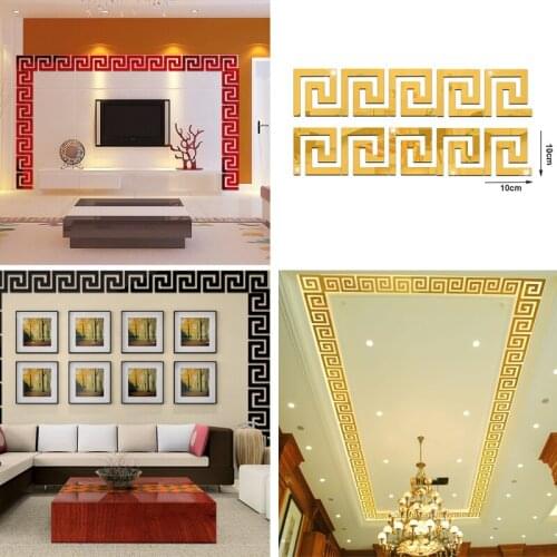 10/30pcs 10*10CM Waist line Mirror Sticker DIY Modern Acrylic Red Gold Blue Silver Mirror Wall Stickers Living Room Home Decor