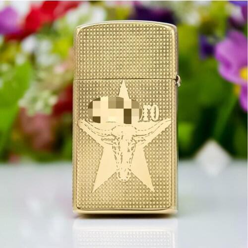 ZORRO Carved Narrow Machine Etched Retro Star Light Pure Copper Kerosene Lighter