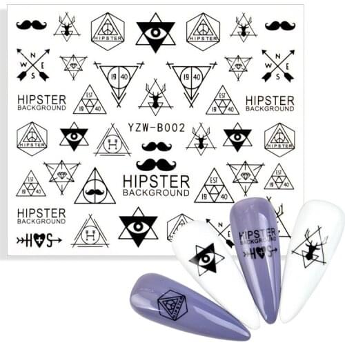 1pcs Nail Stickers Black Mustache Abstract Geometric Pattern Transfer Sliders For Nails Adhesive Decals Anime For DIY Manicure