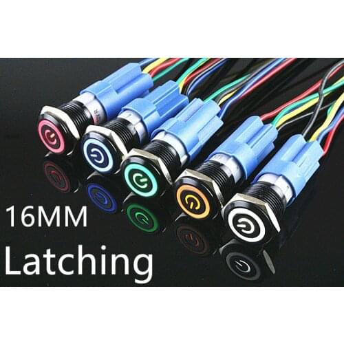 1Pcs Oxidation black Waterproof Metal Push Button Switch With LED light 5V 12V 24V 220V RED BLUE GREEN YELLOW Self-locking