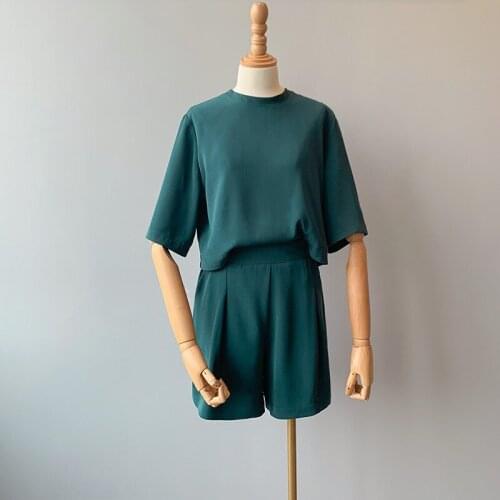 2020 Summer Back Button Decorated Clothes Pure Color Women Jumpsuit Short Sleeve O-Neck Womens Casual Mini Suits