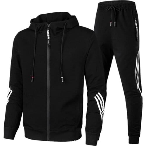 2021 Spring Autumn Men Striped Tracksuit Hooded Sweat Suit Set Outdoor Sport Wear Fitness 2 Piece Running Set Plus Size 3XL
