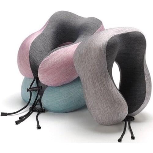 3 Colors Memory Foam U-Shape Travel Pillow for Airplane Inflatable Neck Pillow Travel Accessories for Train Plane Office Travel