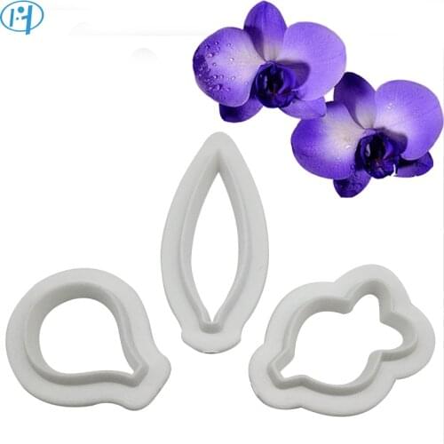 3Pcs Flower Mold Fondant Cake Embosser Orchid Cutter Cookie Biscuit Molds Embossing Fondant Decorating Tools
