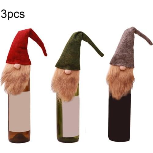 3pcs Christmas Gnome Wine Bottle Cover Faceless Old Man Doll Champagne Bottle Cover New Year Dinner Table Decor Party