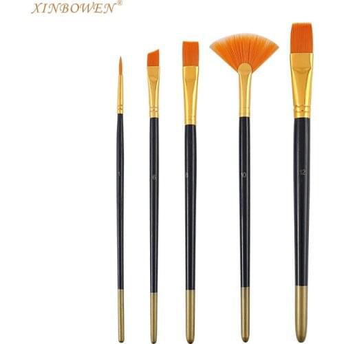 5 multi-purpose mixed head dark blue wooden rod nylon hair brush set art supplies paint brush set paint brush set
