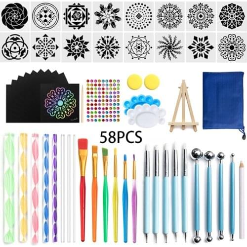 58pcs Mandala Dotting Tools with Cardboard Paint Tray Stencil Template for Paint K3KB