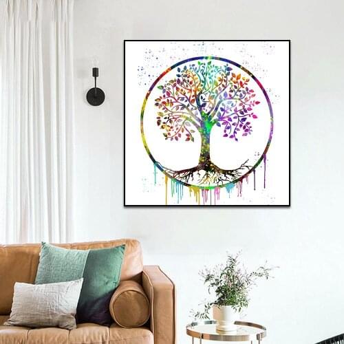 Abstract Colorful Life Tree Painting On Canvas Wall Pop Art Picture Printed And Poster For Living Room Home Coffee Decoration