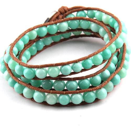 Free Shipping Beautiful Fashion Stone Beads Long Wrap Bracelet 3 Wraps Leather Bracelet