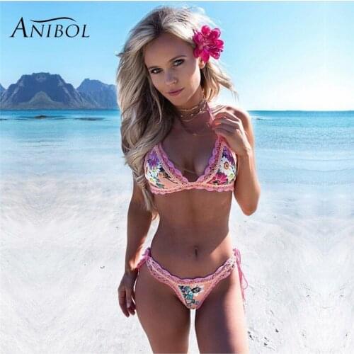 Anibol Crochet Bikini 2018 Newest Printed Hand Crochet Women Swimsuit Sexy Brazilian Triangle Swimwear Girls Bathing Suit