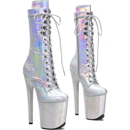 Leecabe Shinny Golden holo 20CM/8inches High Heel platform Boots closed toe Pole Dance boots