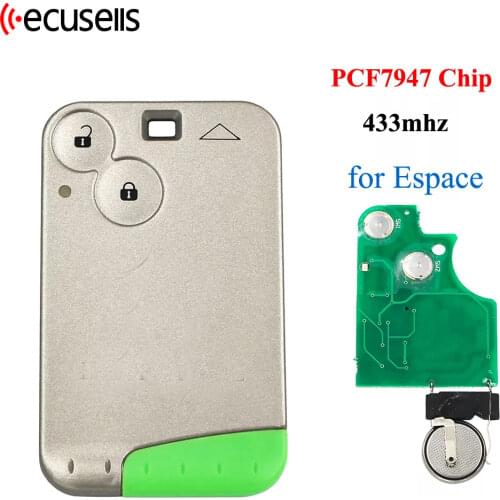 2 Button Smart Card Remote Key Fob For Renault Espace Vel Satis 2001 2002 2003 200 2005 2006 2007 433MHz ID46 Chip PCF7947
