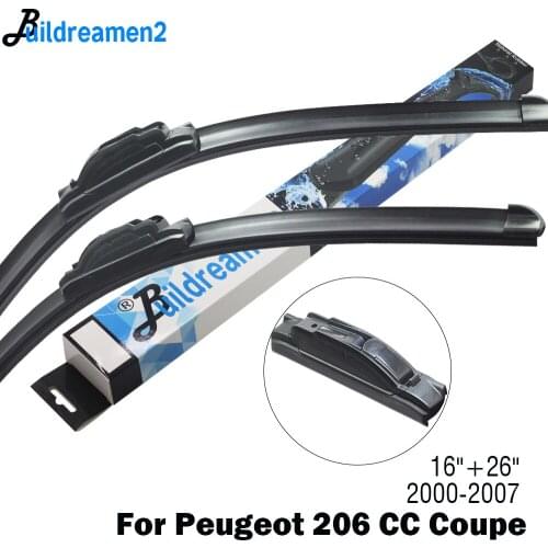 Buildreamen2 2 Pieces Car Wiper Blade Rubber Front Wiper Fit Hook Arms For Peugeot 206 CC Coupe 2000-2007