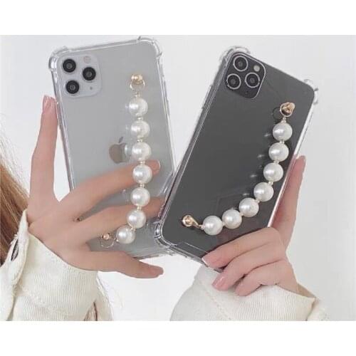 Pearl Bracelet Case for Xiaomi POCO M3 X3 NFC Redmi Note 9S 10S 9 10 8 8T 9A 9C 8A 7A 7 Pro Wrist Chain Hanging Clear Soft Cover