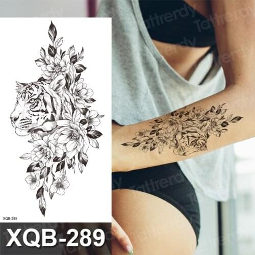 Black Flower Sleeve Art Body Waterproof Temporary Tattoos Women Beauty Sexy Rose Peony Tiger Flash Fake Fashion Tattoo Sticker