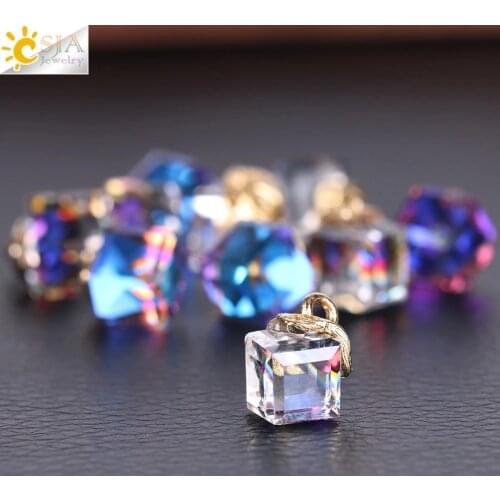 CSJA Cube Glass Loose Beads for Jewelry Making Needlework Square Shape 2mm Hole Austrian Crystal Beads Beadwork DIY 10pcs F367