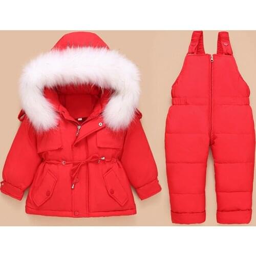 -25 Degree Russia Winter Baby Kids Girl Clothing Sets Duck Down Jacket + Jumpsuit Windproof Boys Ski Suit Kids Baby Coat TZ171