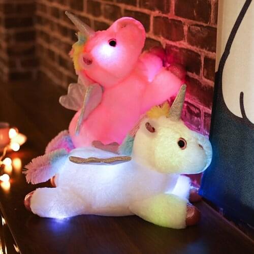 38cm Colorful Luminous Unicorn Plush Toy Lovely Animal Unicorn Soft Stuffed Doll Baby Appease Toys Kids Birthday Gift