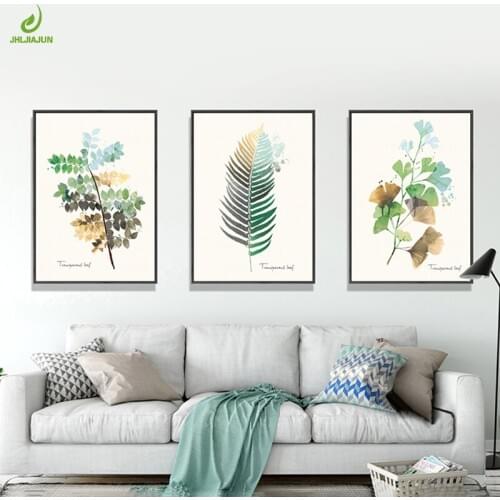 JHLJIAJUN Nordic Minimalist Canvas Print Poster Green Tropical Plants Palm Leaves On Canvas Wall Picture Living Room Home Decor