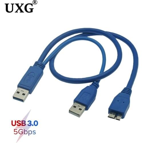 USB 3.0 to Micro B Dual Power Y Shape 2 X Type A to Micro B Super Speed Cable External Hard Drives Extension Wire Connector 0.5m
