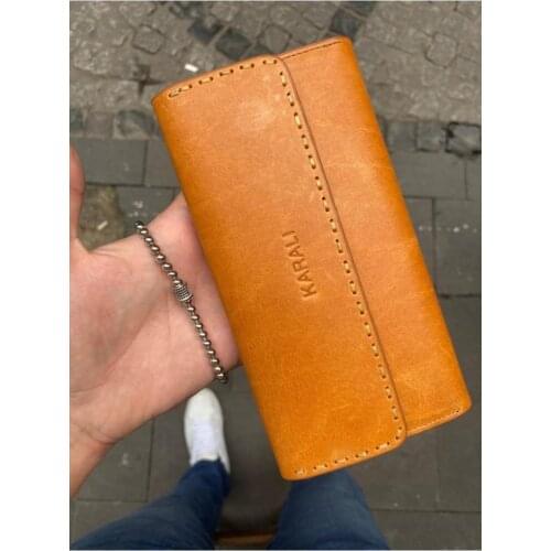Karali Leather Phone Compartment Magnetic Crazy Tan Genuine Leather Wallet-Zircon Stone Bracelet Gift