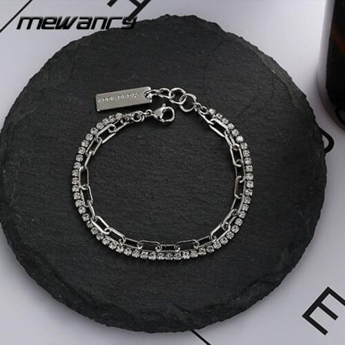 Mewanry 925 Sterling Silver Bracelet for Women Trend Elegant Sparkling Double Chain Zircon Party Jewelry Birthday Gift Wholesale