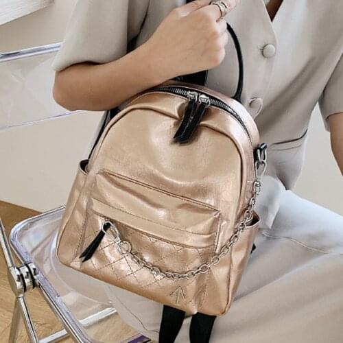 Fashion chain Women Backpack PU Leather Book School Bags For Teenage Girls Shoulder Bags female Travel bag Daypack bagpack