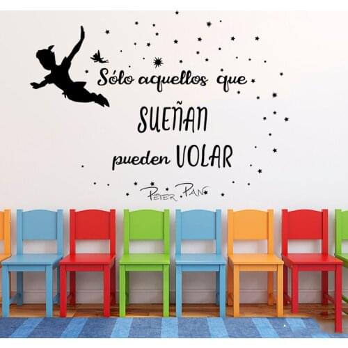 Cartoon Spanish Peter Pan Star Wall Decal Baby Nursery Kids Room Dream Fly Inspirational Quote Wall Sticker Playroom Vinyl Decor